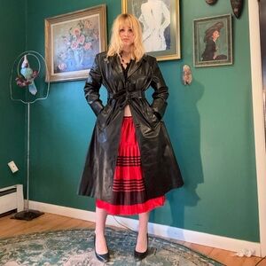 Vintage Women's Black Leather Trench Coat